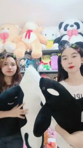 Mainan Boneka Ikan Paus Orca Hitam Ukuran 1 Meter Bahan Halus SNI