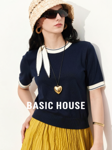 Basic House | Dark Blue Short Sleeve Fashionable Design Crewneck T-shirt