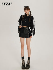 กระโปรงทรงเอเอวสูงสีดำ ZYZA สำหรับผู้หญิง ฤดูใบไม้ร่วง/ฤดูหนาว 2025 กระโปรงสั้นหนังทรงเอเอวสูง กระโปรงสั้นหนังสั้น กระโปรงสั้นทรงเอเอวสูง