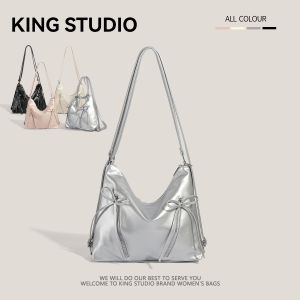 Silver Multifunctional Womens Backpack Large Capacity Commuter Single Shoulder Bag Ballet Style Retro Trend Soft PU Leather