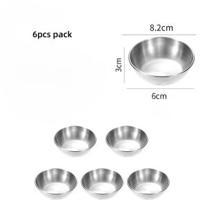 Set of 6 Stainless Steel Dipping Sauce Bowls Soy Sauce Dishes Mini Appetizer Plates Round Saucers Plate for Sushi Dessert BBQ