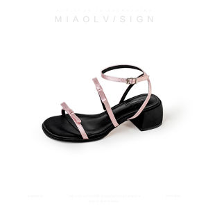 Miaolu French Butterfly Knot Thick Heel Open Toe Sandals Womens Summer New Outdoor Wear Cool Fashionable Flat Heel Shoes