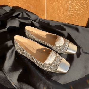 【Chất lượng cao】 Giày Ba lê bệt xê QUIN lấp lánh cổ tích mũi vuông nữ 34-42 kích thước lớn