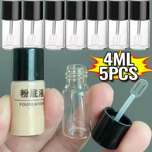5PCS 4ML Mini Glass Refillable Bottles with Mini Digging Spoon Jars Empty Travel Bottle Liquid Foundation Dispenser Sample Container