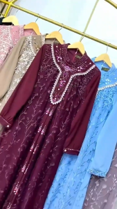 Gamis Brokat Mewah Terbaru Maudy Dres Ceruty Babydoll Mix Brukat Garden Aplikasi Mutiara Payet Swaroski Plus Renda M L XL XXL 3XL Dress Kondangan Wanita Elegan Jumbo Baju Muslimah Model Baru Ootd Hijab Remaja