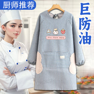 Váy Bảo Hộ Nấu Ăn Dài Tay Bằng Vải Lanh Cotton Nguyên Chất Chống Dầu Chống Thấm Nước Dùng Trong Nhà Bếp Cho Phụ Nữ