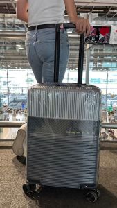 ผ้าคลุมกระเป๋าเดินทางกันน้ำกันฝุ่นพีวีซีใส แถบตีนตุ๊กแกใหญ่ ขนาด 18-30 นิ้ว