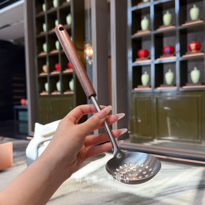 Large Size 304 Stainless Steel Kitchen Utensil Set with Black Walnut Wood Handle Soup Spoon Anti-Scalding for Home Use