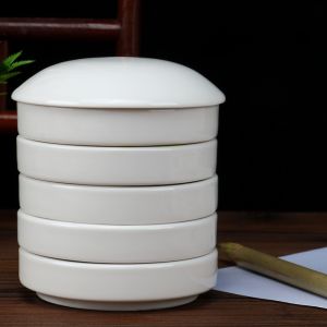 Hand-Painted Five-Layer Ceramic Color Mixing Dish Watercolor Painting Palette with Lid for Traditional Chinese Painting Student Adult Art Supplies