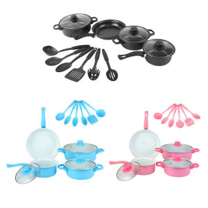 Welcomehome 12Pcs Non Stick Cookware Set Deep Frying Pan with Lid Milk Pot Maifan Stone Frying Pan Stackable Pot Set for All Hob