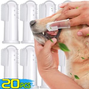 20Pcs Silicone Soft Pet Finger Cuff Toothbrushes Dog Brush Bad Breath Tartar Teeth Care Tool Cat Cleaning Scrub Silicagel Pet Supplies