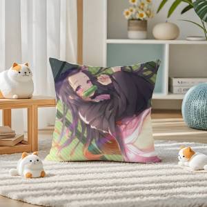 Bandai | Demon Slayer Akaza Upper Moon Anime Plush Pillow Cover Soft Short Plush Cushion Cover For Sofa Bedroom Home Decor Gift