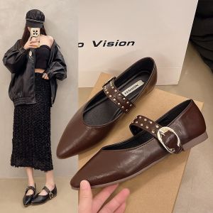 Low heel black temperament Mary Jane single shoes womens shoes spring autumn French flat pointed toe evening shoes