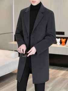 HENGYUANXIANG | Double-Faced Woolen Mens Coat Medium-Length Suit Collar Windbreaker Fashionable Urban Style Casual Wear Pure Wool Outerwear