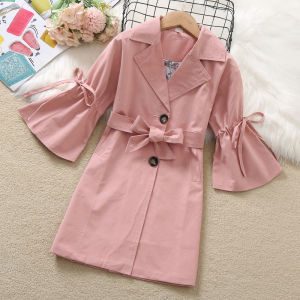 Fashionable Pink Girls Spring Autumn Jacket Korean Style Medium Length Coat for Children Quality Polyester Fiber Coat