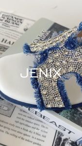 Sara Sara Jenix Sandal Heels Wanita Hak Tahu Bahan Denim