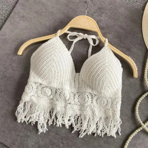 Summer Tank top Womens Boho Fringe Backless Halter Tie Neck Underwear Outerwear with Neck Hanging Embroidery Tassel Suspender