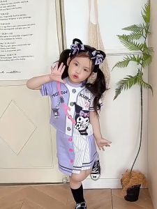 ชุดกีฬาแขนสั้นเด็กผู้หญิงฤดูร้อน ชุดการ์ตูนเด็กใหม่ เสื้อยืด เดรสน่ารัก