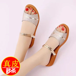 Brand Genuine Leather Two-Way Sandals Womens Summer 2023 Outwear Tendon Bottom Fashion Wedge Casual Womens Shoes Big Sale