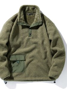 Lamb Fleece Jacket Polar Fleece Jacket Sheepskin Coat Thickened Warm Stand Collar Pure Color Youth Style Casual Loose Fit Mens Coat