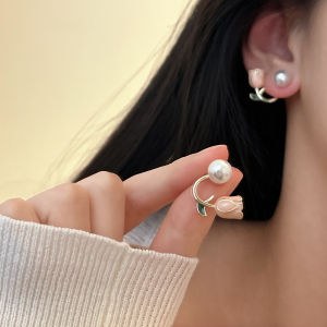 Pink Tulip Earrings Womens Summer Sweet Unique Design Sensation Ear Jewelry Luxury High-End Feeling Dangle Studs Fashionable
