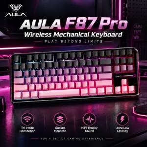 AULA | AULA F87Pro Wireless Mechanical Keyboard 87 Key TKL RGB PBT Gasket Tri Mode 2.4G Bluetooth USB Hot Swappable for Desktop Gamer