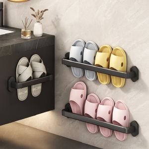 Multifunction Carbon Steel Towel Rack Bar Holder Bathroom Slipper Holder Wall-Mounted Storage Rack Organizer Shoe Holder Shower Rack