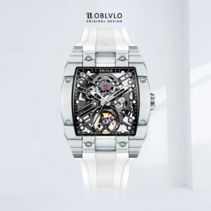 OBLVLO Top Watch Brand Sport Watch For Man Square Skeleton Watch Steel Automatic Mechanical Watch Rubber Strap Watches EM-ST