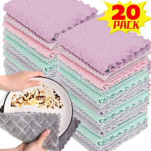 5/20Pcs Double-sided Steel Wire Dishcloth Non-stick Oil Cleaning Cloths Soft Microfiber Washing Rags Scouring Pad Kitchen Dishwashing Towels