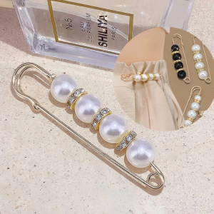 1pc Pearl Brooch Tightening Waistband Pin Opening Bottom Metal Pearl Cute Brooch Pin Jewelry