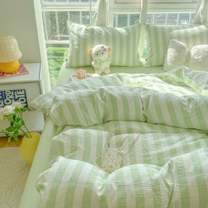 Dansunreve 4in1 แถบ ชุดผ้าปูที่นอน ผ้าปูที่นอน+ปลอกหมอน+ปลอกผ้านวม ผ้าฝ้ายล้าง ชุดเครื่องนอน ชุดผ้าปู bedding set 3.5 ฟุต 5ฟุต 6ฟุต