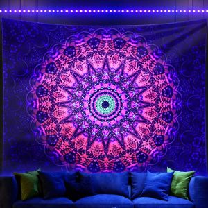 VIKAMA Neon Illusion Hamsa Hand Tapestry Cosmic Nebula All Seeing Eye Meditation Room Bohemian Bedroom Home Decor Tapestry