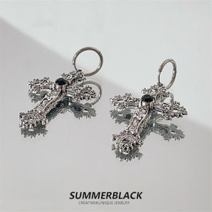 Gothic Dark Cross Earrings Women Elegant 2024 New Popular Lightweight Luxury Small Audience High-End Feeling Atmosphere Ear Jewelry