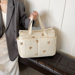 South Korea Bear Flower Mummy Bag Fashion Embroider Handbag Mother and Baby Maternity Package Lightweight Casual Travel Bag