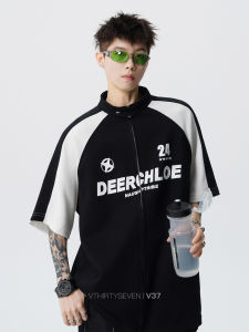 V37 | American Style Color-blocked Short Sleeve Shirt for Autumn