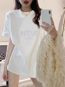 New Loose Round Neck T-Shirt With Letter Drill Diamond