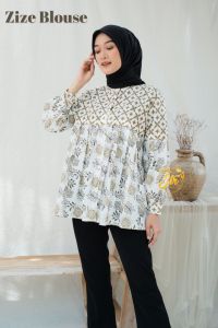 Terbaru Atasan Batik Wanita Modern Blouse Kancing Depan Lengan Balon Katun M L XL