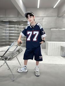 2025 Summer new retro sporty casual patchwork hip-hop 3D printed childrens set
