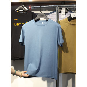 เสื้อยืดคอกลมแขนสั้นผ้าฝ้ายลินินลายกลวงสำหรับผู้ชายในช่วงฤดูร้อน สไตล์ลำลอง สีพื้น คอกลม แขนสั้น เสื้อยืดผู้ชาย