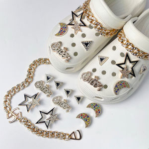 12ชิ้น Crocs Jibbitz เสน่ห์3D เพชรดาวดวงจันทร์หัวเข็มขัดรองเท้ารองเท้าลายสลักเพชรที่ถอดออกได้สำหรับ Crocs