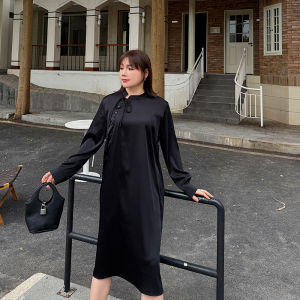 Red Chinese Style Loose Fit Qipao Dress plus Size Womens Clothing Retro Improved Version for Heavy MM Spring Season Long Sleeve