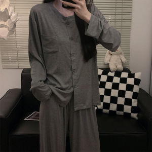 ชุดสองชิ้นแขนยาวผ้าคอตตอนโมดอลบางสุดน่ารักสำหรับผู้หญิงในฤดูใบไม้ผลิและฤดูใบไม้ร่วง สวมใส่สบายๆ ลำลอง แฟชั่น