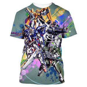 Bandai | Animated Mobile Warrior Gundam Mobile Suit Short Sleeve 3D Printed Casual Loose Teen Clothing T-shirt Summer Mens T-shirt