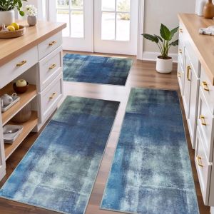 Abstract Ink Splash Kitchen Mat Three-Piece Set American Retro Kitchen Carpet Home Dirt-Resistant Combo Mat 抽象泼墨厨房地垫三件套 美式复古厨房地毯 家用耐脏组合垫 FUNIANQI