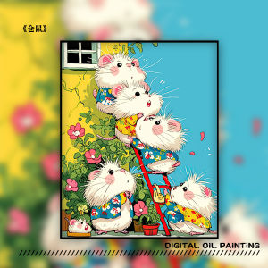 Modern Minimalist Hamster Digital Painting DIY Acrylic Hand-painted Decoration Canvas Artwork Frame Included Cute Therapeutic