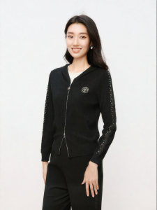 Koradior | Spring Black Casual Simple Work Hooded Knitted Cardigan