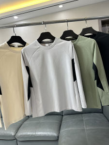 Outdoor Sports Series Mens Fitness Long Sleeve Comfortable Hoodie T-Shirt Spring Autumn Color Block round Neck Pullover Base Layer