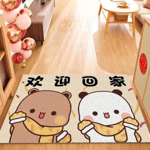 Modern Simple Entrance Mat Home Use Anti-Slip Cuttable Red Cartoon Lucky Foot Pad Door Mat Dirt Resistant Wear Resistant PVC
