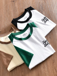 เสื้อยืดแขนสั้นผ้าฝ้ายซักได้แบบลำลองสำหรับฤดูร้อน ผ้าฝ้ายไม่ติดริบบิ้นแบบไม่มีรอยตะเข็บ แขนสั้น คอกลม เสื้อยืดผู้ชายและผู้หญิงแบบย้อนยุค