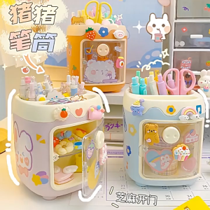 【SG Stock】Cute Mini Fridge Shaped Pen Holder Multifunctional Desktop Stationery Storage Organizer